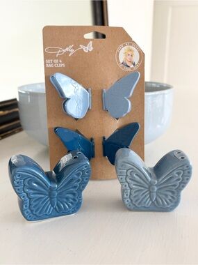 DOLLY Butterfly Bag Clips & Ceramic Salt & Pepper Shakers
